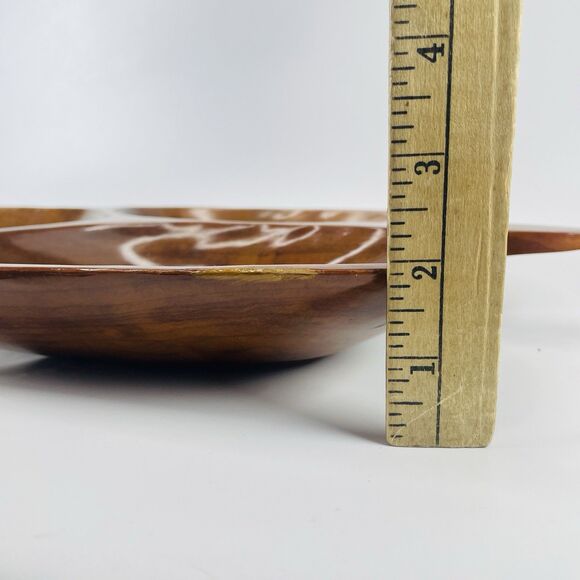 LARGE WOODEN VTG LEAF SHAPE Serving Candy Bowl Tray 3 Sections 18" X 10" MCM - Picture 13 of 14